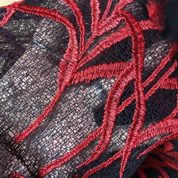 Y2K Francesca Caretti Black Red Floral Embroidered A-Line Midi Cocktail Dress~4~ - Picture 9 of 12